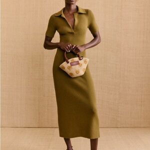 Sezane Olive Green Ribbed Knit Dress